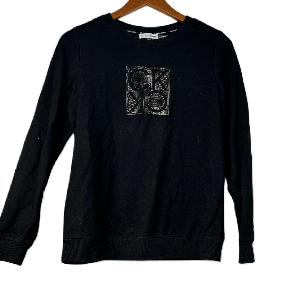 Calvin Klein womans xs black rhinestone sweatshirt casual fun long sleeve winter